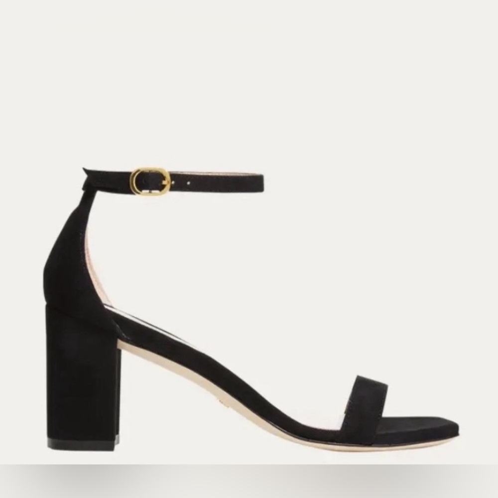 Stuart Weitzman Black Suede Ankle Strap Block Heel Sandals